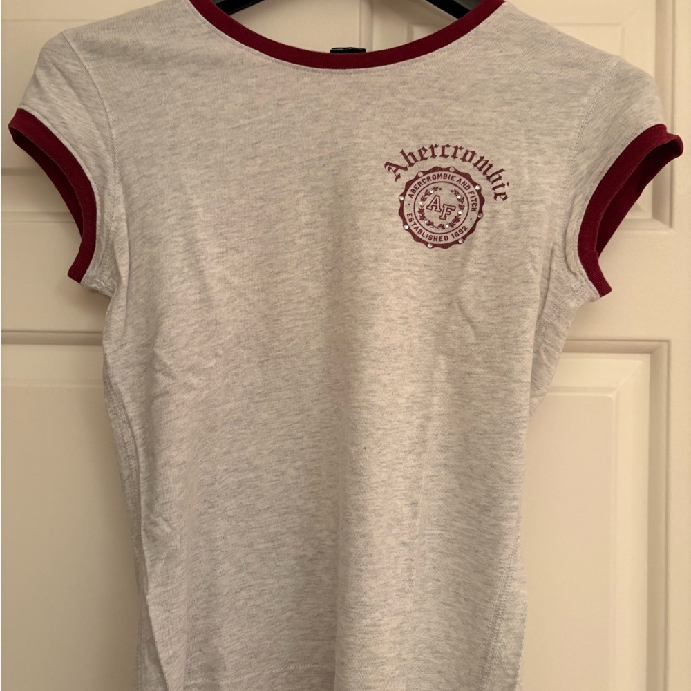 Abercrombie & Fitch Kids Light Gray Tee with Maroon Trim